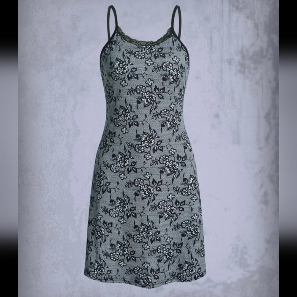 Floral Lace-Trim Slip Dress in Sage Green